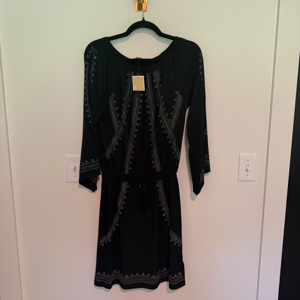Michael Kors‎ Black Studded Long Sleeve Mini Dress XXS MF58VRRS32 New With Tags